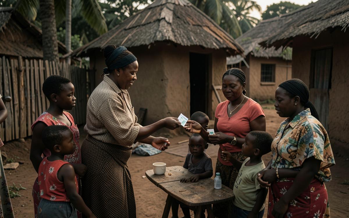 Community health worker giving out preventive medicine