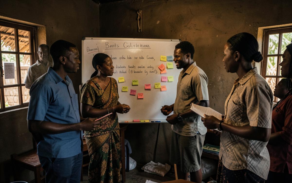 Team workshop around a flip chart