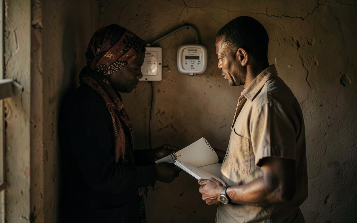 Technician reading a household electricity meter