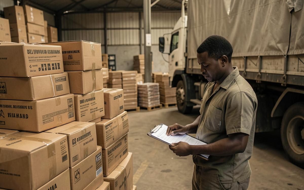 Warehouse worker checking a delivery list